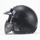 Free shipping PU Leather Harley Helmets 3/4 Motorcycle Chopper Bike helmet open face vintage motorcycle helmet with goggle mask