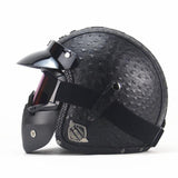 Free shipping PU Leather Harley Helmets 3/4 Motorcycle Chopper Bike helmet open face vintage motorcycle helmet with goggle mask