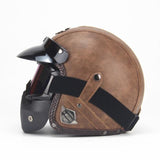 Free shipping PU Leather Harley Helmets 3/4 Motorcycle Chopper Bike helmet open face vintage motorcycle helmet with goggle mask