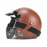 Free shipping PU Leather Harley Helmets 3/4 Motorcycle Chopper Bike helmet open face vintage motorcycle helmet with goggle mask