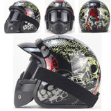 Free shipping PU Leather Harley Helmets 3/4 Motorcycle Chopper Bike helmet open face vintage motorcycle helmet with goggle mask