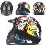 Free shipping PU Leather Harley Helmets 3/4 Motorcycle Chopper Bike helmet open face vintage motorcycle helmet with goggle mask